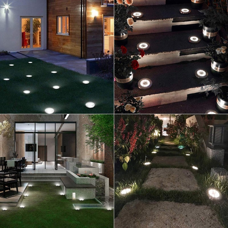 ODEETRONIC Solar Ground Lights, 12 Packs 8 LED Solar Disk Lights, Outdoor in-ground Light Waterproof, Round Solar-Powered Puck Light Flat Lamps for Landscape Pathway Yard Garden Walkway, Cool White - Image 3
